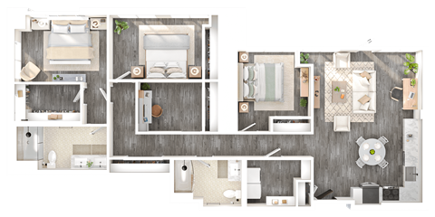 Floor plan for 3 beds, 2 baths, 1644 sqft